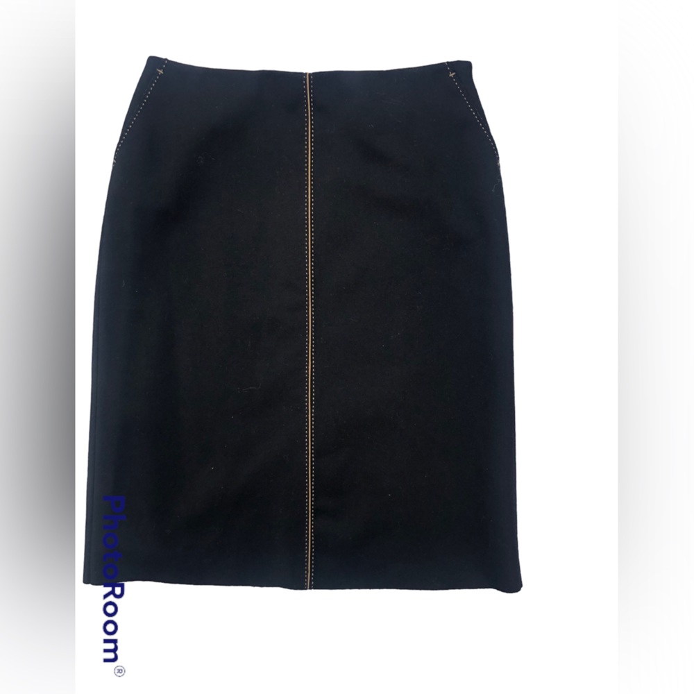JCREW Pencil Skirt Wool Blend Womens 6 Black Tan Top Stitch Pocket Lined Zipper